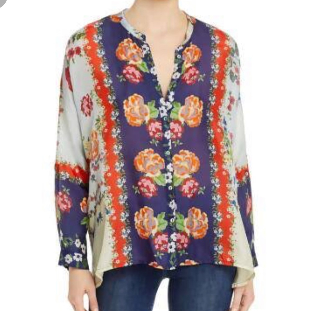 Johnny Was Kallipoe Printed Floral Silk Blouse small